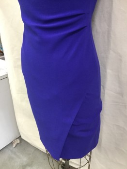 DVF, Purple, Polyester, Spandex, Solid, Purple, V-neck, Sleeveless, Side Pleat with Diagonal  Split Front, Side Zip