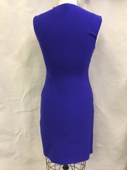 DVF, Purple, Polyester, Spandex, Solid, Purple, V-neck, Sleeveless, Side Pleat with Diagonal  Split Front, Side Zip