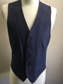 Mens, Suit, Jacket, VITALE BARBERIS CANO, Blue, White, Wool, Stripes - Pin, 36R, Single Breasted, 2 Buttons,  Notched Lapel,