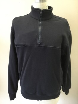 Unisex, Police Sweater, 5.11 TACTICAL, Navy Blue, Cotton, Polyester, Solid, M, Dark Navy Pullover Sweatshirt, Long Sleeves, Stand Collar, Half Zipper Closure at Neck, Horizontal Seam Across Chest, Long Sleeves, Kangaroo Pocket, Subtle Pockets/Compartments Throughout **Barcode Located on Kangaroo Pocket
