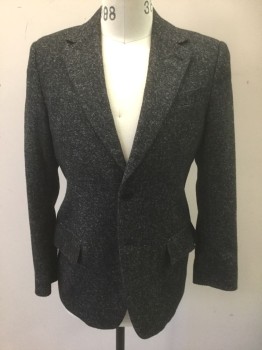 Mens, Sportcoat/Blazer, MARC ECKO, Charcoal Gray, White, Polyester, Viscose, Speckled, 38, "M", Charcoal with White Specks, Single Breasted, Notched Lapel, 2 Buttons, 3 Pockets, Solid Black Lining, **Has a Double