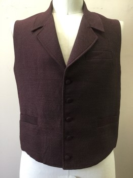 Mens, Historical Fiction Vest, JORDI, Dk Red, Gray, Black, Synthetic, Diamonds, 42, Diamond/Medallion Woven Pattern, Collar Attached, Notched Lapel, Button Front, 3 Pockets, Diagonal Shadow Stripe Burgundy Silk Back with Self Belt