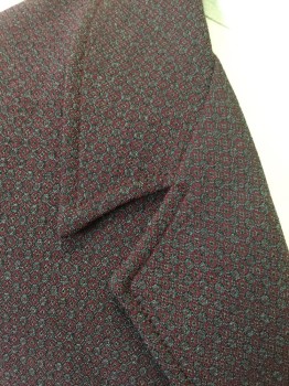 JORDI, Dk Red, Gray, Black, Synthetic, Diamonds, Diamond/Medallion Woven Pattern, Collar Attached, Notched Lapel, Button Front, 3 Pockets, Diagonal Shadow Stripe Burgundy Silk Back with Self Belt
