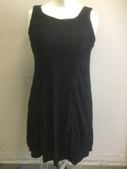 Womens, Dress, Sleeveless, PERCEPTIONS, Black, Navy Blue, Nylon, Spandex, Floral, 1X, Lace Over Dress, Knit Base Layer. Pullover,