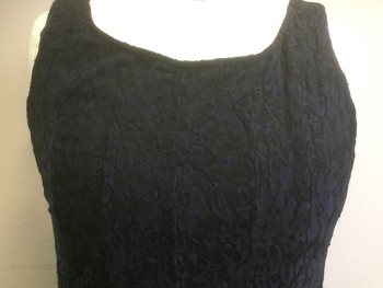 Womens, Dress, Sleeveless, PERCEPTIONS, Black, Navy Blue, Nylon, Spandex, Floral, 1X, Lace Over Dress, Knit Base Layer. Pullover,