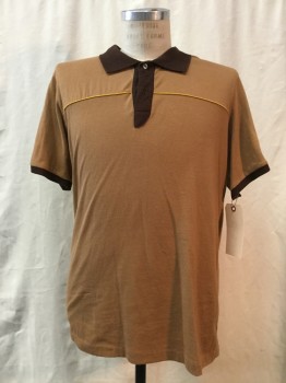 ACE, Brown, Dk Brown, Yellow, Cotton, Synthetic, Color Blocking, Brown, Dark Brown Trim, Yellow Chest Piping, Collar Attached, Short Sleeves,