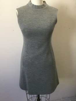 N/L, Heather Gray, Wool, Solid, Sleeveless, Mock Neck, Empire Waist, Princess Seams, 2 Subtle Pockets at Hips Along Seam, Hem Above Knee,  Invisible Zipper in Back