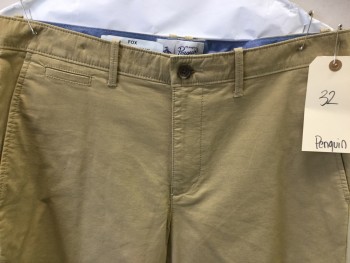 Mens, Shorts, PENGUIN, Tan Brown, Cotton, Solid, W 32, Flat Front, 5 Pockets,
