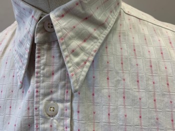 Mens, Shirt, CEGO, White, Pink, Cotton, Grid , 16/35, Made To Order, Long Sleeves, Button Front, Long Collar Points, 1 Pocket, Multiples,