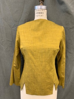 MTO, Goldenrod Yellow, Black, Synthetic, 2 Color Weave, Boat Neck, Wooden Button Back, 3/4 Sleeves, Princess Seam Front Slits,