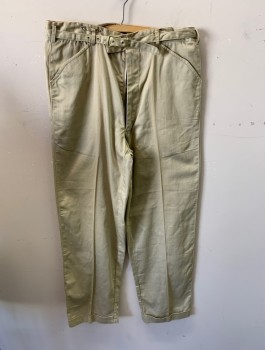 EMPIRE MADE, Khaki Brown, Cotton, Solid, Flat Front , with Belt Attached Gold Buckle  Cuffed Hem