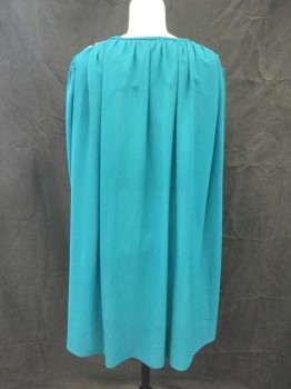 Womens, 1980s Vintage, Piece 2, MISTER JAY, Teal Green, Polyester, Solid, W 38, B44, H 38, Chiffon Jacket, Open Front, Gathered at Shoulder Panels Front and Back, Long Sleeves, White Floral Beaded and Sequinned Appliqué on Shoulders, Snaps on Shoulder Attach to Dress
