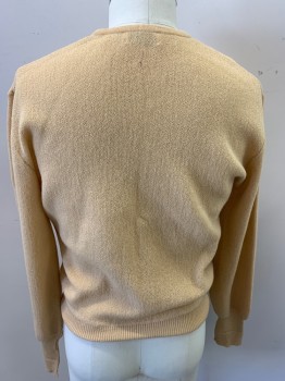 WOOLF BROTHERS, Beige, Acrylic, Solid, V-neck, Long Sleeves, Pullover,