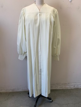Unisex, Choir Robe, MURPHY ROBES, Bone White, Polyester, Solid, O/S, Long Sleeves, Zip Front, Sleeves are Cartridge Pleated at Shoulders Along Yoke, Floor Length, Vertically Pleated Front
