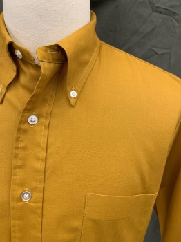 MANHATTAN, Goldenrod Yellow, Poly/Cotton, Solid, Button Front, Collar Attached, Button Down Collar, Short Sleeves, 1 Pocket,