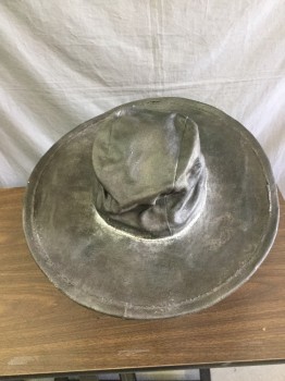 Mens, Historical Fiction Hat , N/L, Faded Black, Cotton, Faded, Solid, 7 1/4, Wide Brimmed Hat, Tarred Cotton Canvas, Gray Twine Hat Band, "JACK TAR", Sailors Hat