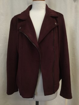 Womens, Casual Jacket, OLD NAVY, Red Burgundy, Polyester, Elastane, Solid, L, Zip Front & Sleeves, Collar Attached, 2 Pockets,