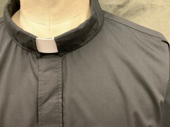 Unisex, Shirt, COMFORT SHIRT, Black, White, Poly/Cotton, Solid, XL, Button Front with Hidden Placket, Long Sleeves, Collar Attached Tacked Down, 2 Pockets, White Plastic Collar, Priest, Clergy