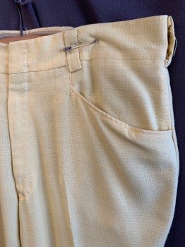 Mens, Pants, NL, Butter Yellow, Polyester, Solid, L30, W36, Zip Front, Hook N Eye Closure, 4 Pockets, Flat Front
