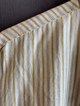 Mens, Dress Shirt, NL, White, Goldenrod Yellow, Indigo Blue, Cotton, Stripes - Vertical , 14/37, Collar Band, Button Front, Long Sleeves
