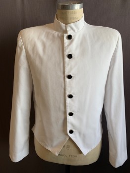 Mens,  Waiter Jacket, CINTAS, White, Poly/Cotton, Solid, L, Black/Gold Button Front, Mandarin Collar, Long Sleeves, Shoulder Pads