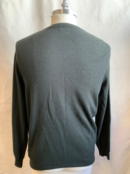 Mens, Pullover Sweater, ROCHESTER, Forest Green, Cotton, Cashmere, Solid, L Tall, V Neck, Ribbed Knit Neck/Waistband/Cuff, Long Sleeves