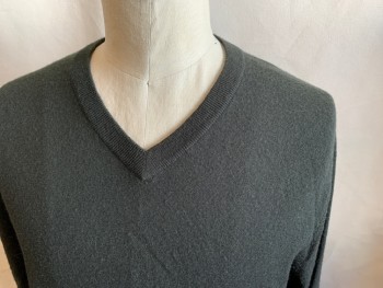 Mens, Pullover Sweater, ROCHESTER, Forest Green, Cotton, Cashmere, Solid, L Tall, V Neck, Ribbed Knit Neck/Waistband/Cuff, Long Sleeves