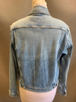 Womens, Jean Jacket, FRAME, Lt Blue, Cotton, Lyocell, L, Silver Button Front, 4 Pockets, Faded