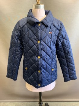 TOMMY HILFIGER, Navy Blue, Polyester, Quited, C.A., Snap Front, L/S,
