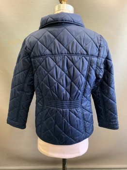 Childrens, Jacket, TOMMY HILFIGER, Navy Blue, Polyester, 8-10, Quited, C.A., Snap Front, L/S,