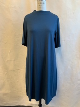 Womens, Dress, Short Sleeve, EILEEN FISHER, Teal Blue, Lyocell, Spandex, Speckled, M, Crew Neck That Flares Out Slightly, Short Sleeves, T-shirt Dress