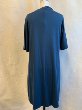 Womens, Dress, Short Sleeve, EILEEN FISHER, Teal Blue, Lyocell, Spandex, Speckled, M, Crew Neck That Flares Out Slightly, Short Sleeves, T-shirt Dress