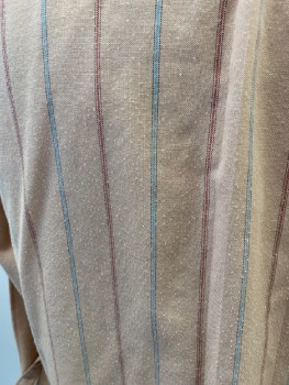 Mens, Shirt, STEEPLECHASE, Lt Brown, Red, Blue, Poly/Cotton, Stripes - Vertical , 34, 16.5, L/S, B/F, Button Down Collar, 1 Pocket,