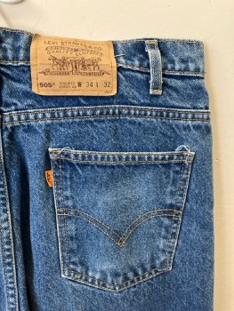 Mens, Jeans, LEVI'S, 34/32, Blue with Slight Fade, Cotton Denim, "505" 5 Pckts, Straight Leg