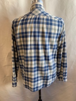 RR RALPH LAUREN, Blue, White, Lt Yellow, Cotton, Plaid, Collar Attached, Button Front, Long Sleeves, 2 Chest Pockets