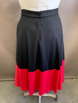 Womens, Skirt, Knee Length, ELOQUII, Black, Red, Rayon, Nylon, Color Blocking, Solid, Sz.18, Jersey, Contrasting Red Panel at Hem, A-Line, 1.5" Wide Self Waistband, Invisible Zipper in Back