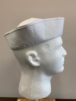 Unisex, Hat, Military Uniform, BRONER, White, Cotton, Solid, M, Navy Sailor Gob Hat / Dixie Cup Hat, Canvas, with Upright Brim,