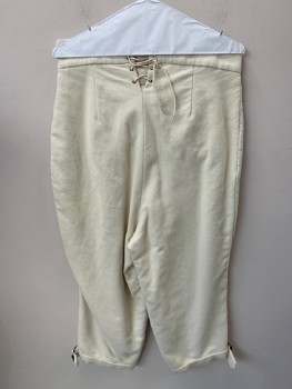 Mens, Historical Fiction Pants, NO LABEL, Cream, Wool, Solid, W32, F.F, Front Flap, B.F., Lace Back, Bottom Buckle, Made To Order,