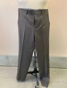 Mens, Suit, Pants, CHAPS, Brown, Wool, Polyester, Solid, 30, 34, Flat Front , Side Pockets
