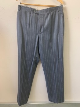 Canali, Gray, White, Wool, Stripes - Pin, 5 Pockets, Belt Loops, Offset Front Button