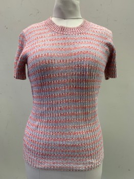Truth And Soul, Hot Pink, Purple, White, Cotton, Stripes - Horizontal , Short Sleeve, Crew Neck, Knitted,