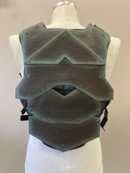 Mens, Sci-Fi/Fantasy Piece 1, MTO, Brown, Iridescent Green, Polyester, Plastic, Geometric, 42, CHESTPLATE: Cordura Covered Panels Attached To Neoprene. Decorative Plastic Band Across Chest, 3 Nylon Straps with Plastic Buckles At Sides, Large Buckles At Shoulders, DETACHABLE Velcro Pads At Shoulder Straps For Comfort. Comes With SWORD Non Coded
