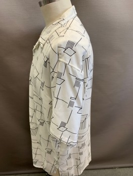 GIORGIO INSERTI, Antique White, Black, Rayon, Polyester, Abstract , S/S, Collar with Black & White Buttons Sheer Linen in the Window Pane Detail