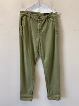 Womens, Casual Pants, AG, Olive Green, Polyester, Cotton, Solid, 28, F.F, Side Pockets, Zip Front, Belt Loops