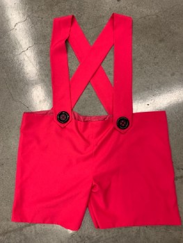 MARYLEN, Fuchsia Pink, Polyester, Solid, Walkabout Shorts with Straps And Tail Hole, Snaps At Shoulders. Big Black Buttons Front Snap/velcro Close
