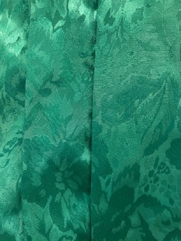 FASHION ATTITUDES, Teal Green, Polyester Floral Jacquard, L/S, Hidden B.F., Pleated Front, Pleated Stand Collar