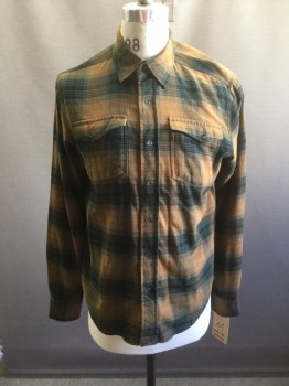 DAKOTA GRIZZLY, Rust Orange, Black, Green, Cotton, Plaid, Snap Front, Long Sleeves, Two Breast Pockets with Snap Flaps