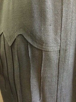 N/L, Black, Linen, Solid, Zig Zagged Panels At Hips, with Vertical Pintucks Below, Pleats and Zig Zagged Panels At Hem, Ankle Length, Hook & Eye Closures At Center Back,