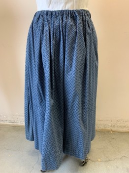 N/L MTO, Blue, Dusty Blue, Cotton, Calico , Pointed Ovals with Trio of Dots Pattern, Adjustable Drawstring Waist, Made To Order