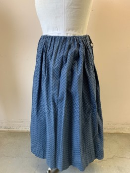 N/L MTO, Blue, Dusty Blue, Cotton, Calico , Pointed Ovals with Trio of Dots Pattern, Adjustable Drawstring Waist, Made To Order
